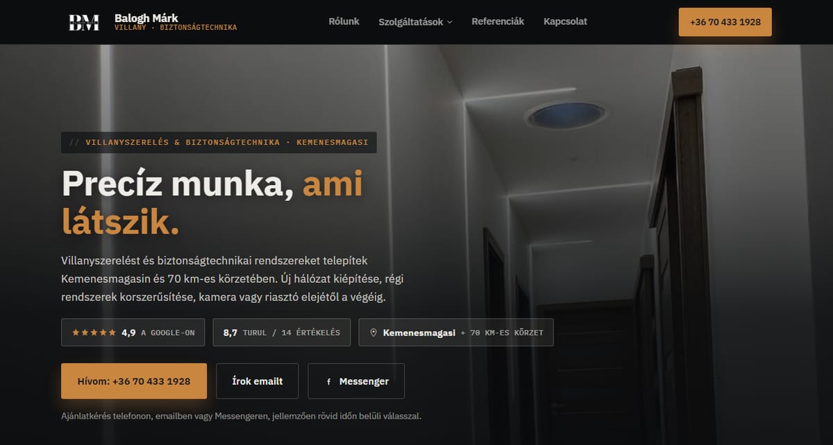 Balogh Márk E.V villanyszerelő és biztonságtechnikai oldal